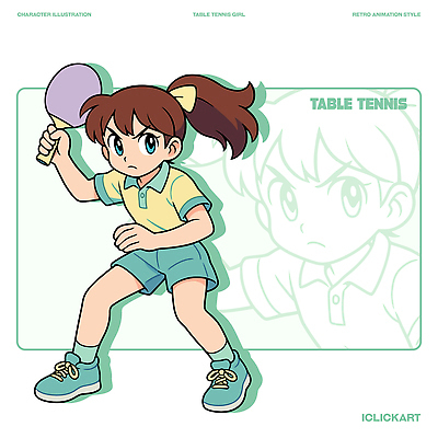 캐릭터 디자인 스포츠 포즈 유니폼 일러스트 모션 청소년 소녀 경기 친구 운동 라켓 탁구 집중 복고 적 일러캐릭터 AI파일 옷 여자 어린이 스포츠용품 컨셉 관계 건강 사람 구기 파일형식 벡터