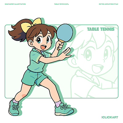 캐릭터 계절 어린이 스포츠 일러스트 모션 협력 소녀 경기 여름 친구 운동복 경쟁 라켓 놀이터 탁구 즐거움 역동적 일러캐릭터 AI파일 옷 여자 감정 스포츠용품 컨셉 관계 놀이 사람 구기 파일형식 벡터