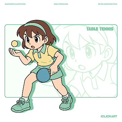 캐릭터 스포츠 포즈 운동화 일러스트 반바지 공 소녀 운동 에너지 게임 표현 탁구 집중 즐거움 준비 그림 생동감 스타일 일러캐릭터 AI파일 여자 감정 어린이 신발 컨셉 바지 놀이 건강 구기 파일형식 벡터