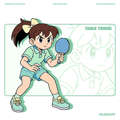 캐릭터 어린이 스포츠 포즈 일러스트 청소년 소녀 경기 운동복 운동 귀여움 탁구 집중 즐거움 클럽 준비자세 액션 일러캐릭터 AI파일 옷 여자 감정 컨셉 건강 사람 구기 준비 파일형식 벡터