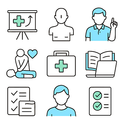 아이콘 교육 가이드 의학 건강 안전 건강관리 자료 교양 강의 심폐소생술 응급상황 응급치료 체크리스트 2D아이콘 AI파일 직업 관리 치료 응급 파일형식 벡터