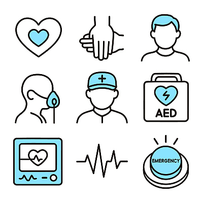 아이콘 건강 안전 기계 환자 의사 심장 구출 심전도 심폐소생술 응급상황 응급치료 자동제세동기 2D아이콘 AI파일 의학 치료 의료진 응급 도움 장기_의학 파일형식 벡터