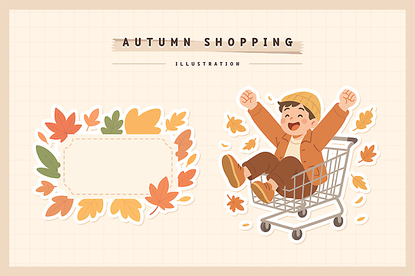 계절 행복 어린이 컬러 낙엽 일러스트 가족 모션 쇼핑 기쁨 장바구니 즐거움 외출 장면 가을옷 국내일러스트 AI파일 옷 감정 잎 관계 사람 바구니 파일형식 벡터 가을_계절