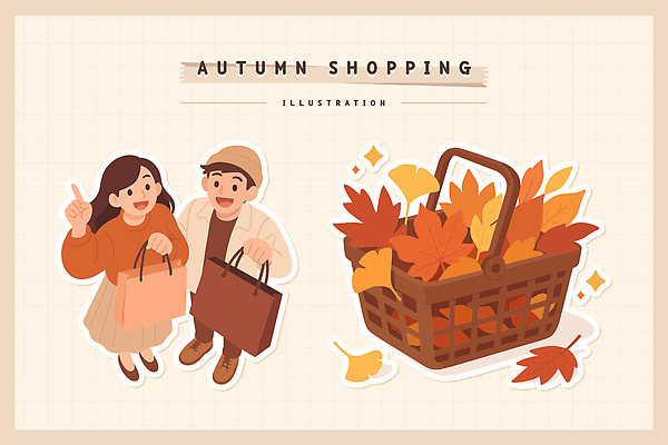 나무 커플 사계절 패션 감정 단풍 가방 일러스트 모션 자연 풍경 쇼핑 바구니 공간 기쁨 시간 즐거움 오브젝트 억새 국내일러스트 AI파일 식물 잡화 계절 잎 관계 생태계 파일형식 벡터