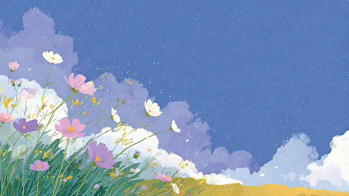 JPG 꽃 여유 컬러 꽃밭 일러스트 자연 하늘 풍경 일상 햇빛 평화 봄 활발 감상 코스모스 향기 뷰티풀 국내일러스트 AI일러스트 AI콘텐츠 식물 계절 감정 컨셉 라이프 태양 생태계 냄새 파일형식