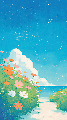 JPG 식물 꽃 바다 컬러 여행 일러스트 자연 하늘 휴식 풍경 해변 일상 평화 봄 코스모스 뷰티풀 차분 국내일러스트 AI일러스트 AI콘텐츠 계절 컨셉 라이프 생태계 파일형식