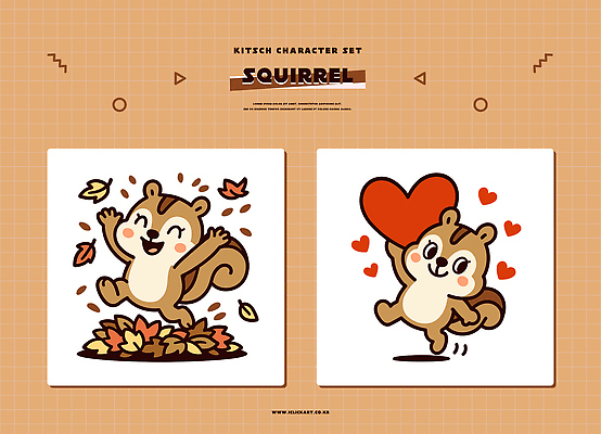 캐릭터 디자인 컬러 낙엽 일러스트 자연 놀이 표정 사랑 웃음 그래픽 친구 장난감 귀여움 마음 춤 다람쥐 일러캐릭터 AI파일 감정 컨셉 잎 관계 문화예술 설치류 생태계 파일형식 벡터