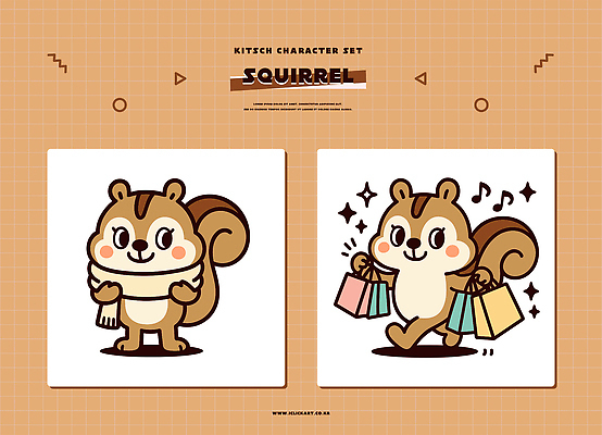 동물 캐릭터 디자인 옷 감정 예술 컬러 가방 일러스트 쇼핑 귀여움 스카프 표현 즐거움 다람쥐 키치 일러캐릭터 AI파일 잡화 컨셉 목도리 설치류 파일형식 벡터