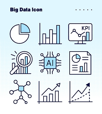 아이콘 통계 그래프 기술 자료 정보 심볼 분석 보고서 서류판 빅데이터 AI_인공지능 2D아이콘 AI파일 컨셉 사무용품 파일형식 벡터 4차산업