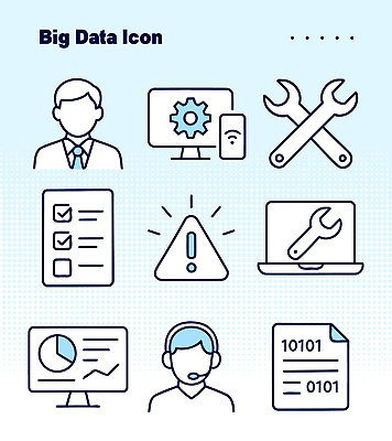 아이콘 디자인 기술 관리 경고 그래픽 컴퓨터 자료 기계 작업 분석 지원 체크리스트 빅데이터 2D아이콘 AI파일 컨셉 전자제품 파일형식 벡터 4차산업