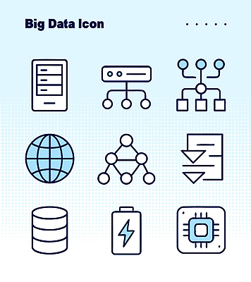 아이콘 디자인 그래프 기술 컴퓨터 디지털 자료 정보 네트워크 건전지 플랫폼 서버 저장소 처리 빅데이터 2D아이콘 AI파일 교통시설 전자제품 파일형식 벡터 4차산업