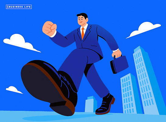 남자 길 서류가방 일러스트 비즈니스 모션 하늘 풍경 정장 건물 일상 걷기 직장인 자신감 모던 출근 대도시 발걸음 스카이 국내일러스트 AI파일 직업 건축물 옷 감정 가방 사람 라이프 도시 출퇴근 파일형식 벡터