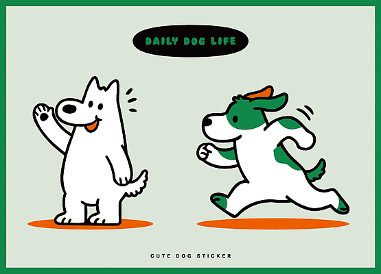 동물 행복 스티커 일러스트 모션 놀이 사랑 일상 초록색 친구 반려동물 달리기 귀여움 흰색 표현 인사 개 강아지 즐거움 일러캐릭터 AI파일 캐릭터 감정 컬러 컨셉 포유류 관계 라이프 예절 파일형식 벡터
