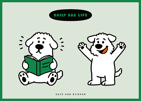 동물 캐릭터 디자인 행복 감정 백그라운드 스티커 일러스트 모션 놀이 일상 책 반려동물 귀여움 표현 강아지 읽기 즐거움 색감 일러캐릭터 AI파일 컨셉 라이프 개 파일형식 벡터