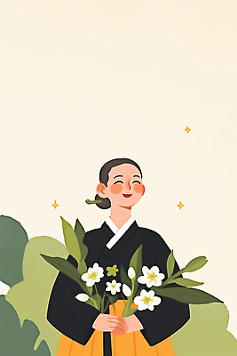 JPG 식물 전통 계절 여자 행복 문화 여유 꽃다발 일러스트 자연 생명 한국 미소 웃음 풍경 이벤트 평화 전통의상 한복 조화 뷰티풀 국내일러스트 AI일러스트 AI콘텐츠 한국전통 꽃 감정 아시아 컨셉 표정 사람 생태계 파일형식