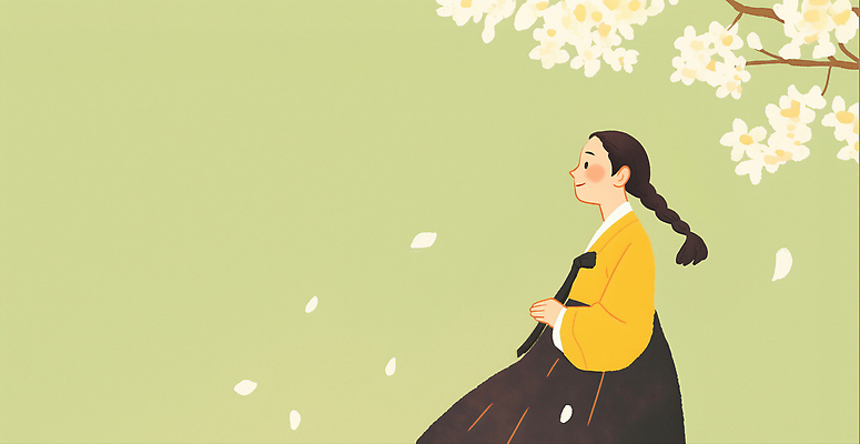 JPG 나무 전통 여자 꽃잎 꽃 문화 여유 일러스트 자연 한국 풍경 소녀 걷기 봄 시간 한복 즐거움 외출 만개 뷰티풀 국내일러스트 AI일러스트 AI콘텐츠 식물 한국전통 계절 감정 아시아 어린이 모션 사람 전통의상 생태계 파일형식