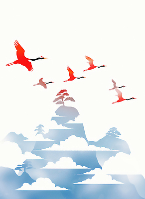 JPG 나무 전통 예술 컬러 여행 일러스트 자연 하늘 산 풍경 평화 고요 자유 왜가리 뷰티풀 국내일러스트 AI일러스트 AI콘텐츠 식물 컨셉 조류 생태계 파일형식