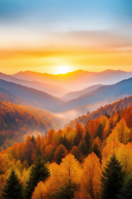JPG 나무 편집이미지 자연 산 풍경 빛 태양 노란색 일출 주황색 신선 숲 그라데이션 뷰티풀 편집실사 AI포토 AI콘텐츠 자연요소 식물 컬러 노을 CG 생태계 파일형식
