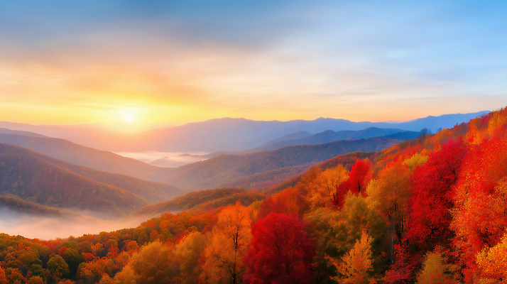 JPG 편집이미지 컬러 단풍 자연 하늘 산 풍경 야외 평화 일출 안개 조화 색감 수평선 편집실사 AI포토 AI콘텐츠 컨셉 잎 날씨 노을 CG 생태계 파일형식