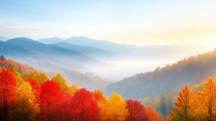 JPG 나무 편집이미지 컬러 단풍 자연 하늘 조명 산 풍경 빨간색 노란색 계곡 안개 편집실사 AI포토 AI콘텐츠 식물 잎 날씨 CG 생태계 파일형식