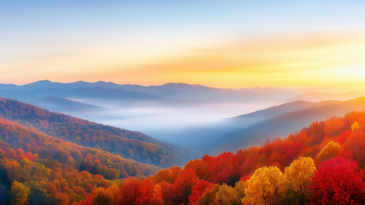 JPG 나무 편집이미지 단풍 자연 하늘 산 풍경 계곡 고요 일몰 안개 저녁 뷰티풀 색채 편집실사 AI포토 AI콘텐츠 식물 잎 날씨 노을 야간 CG 생태계 파일형식