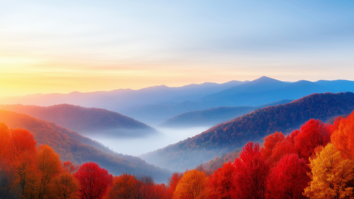 JPG 나무 편집이미지 자연 하늘 산 풍경 파란색 일출 안개 숲 신비 산등성이 편집실사 AI포토 AI콘텐츠 식물 컬러 컨셉 날씨 노을 CG 생태계 파일형식