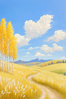 JPG 나무 계절 길 여유 예술 일러스트 자연 하늘 생명 산 햇빛 산책로 가을 숲 뷰티풀 풍경화 목가 국내일러스트 AI일러스트 AI콘텐츠 식물 감정 태양 그림 생태계 파일형식