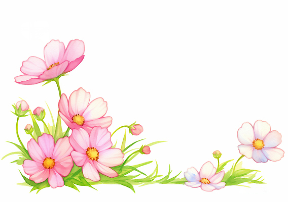 JPG 식물 계절 꽃 분홍색 컬러 일러스트 자연 생명 풍경 잔디 정원 봄 꽃봉오리 코스모스 원예 조화 뷰티풀 생동감 국내일러스트 AI일러스트 AI콘텐츠 취미 생태계 파일형식