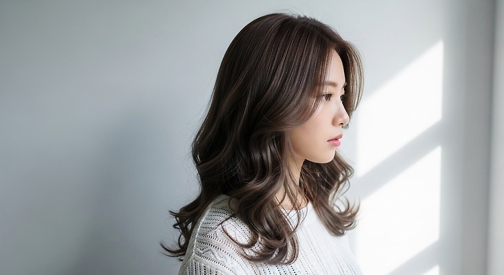 JPG 편집이미지 긴머리 헤어스타일 여자 생머리 아침 실내 햇빛 평화 방 흐름 조용 의료성형뷰티 차분 편집실사 AI인물포토 AI콘텐츠 주간 컨셉 사람 내부 태양 CG 파일형식 AI포토