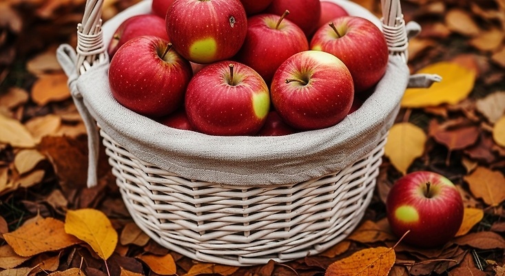 JPG 편집이미지 단풍 과일 자연 건강 풍경 빨간색 농작물 농장 바구니 수확 신선 사과 과수원 맛있는 편집실사 AI포토 AI콘텐츠 컬러 잎 농업 CG 생태계 파일형식