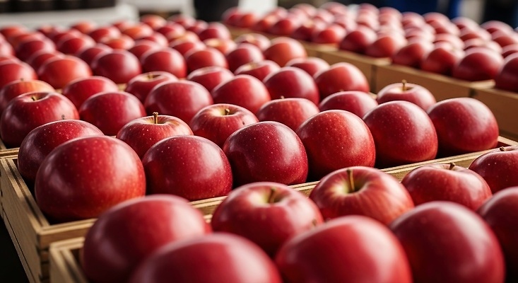 JPG 편집이미지 음식 과일 자연 건강 빨간색 농작물 상자 판매 농사 신선 시장 소비 사과 일렬 편집실사 AI포토 AI콘텐츠 컬러 농업 CG 생태계 파일형식
