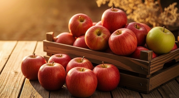 JPG 편집이미지 과일 자연 건강 농작물 햇빛 식사 일몰 수확 신선 맛 사과 나무상자 편집실사 AI포토 AI콘텐츠 컨셉 농업 상자 태양 노을 CG 생태계 파일형식