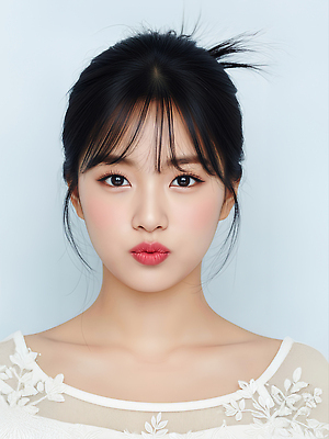 JPG 모델 편집이미지 헤어스타일 여자 포즈 하늘색 백그라운드 표정 미소 촬영 자신감 비율 뷰티풀 의료성형뷰티 편집실사 AI인물포토 AI콘텐츠 감정 사람 파란색 CG 파일형식 AI포토