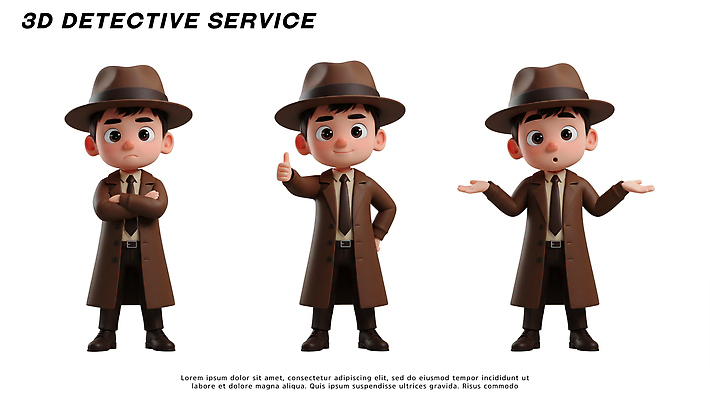 PSD 편집이미지 캐릭터 디자인 포즈 사람 귀여움 탐험 서비스 탐정 발견 자아 편집3D 컨셉 3D 파일형식