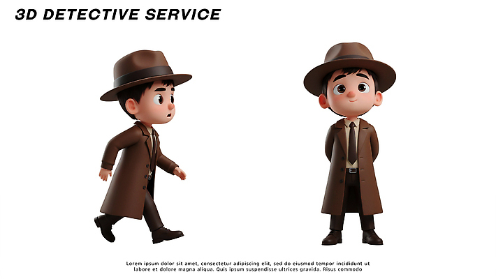 PSD 편집이미지 캐릭터 디자인 옷 남자 3D 걷기 도전 게임 사건 검사_조사 탐정 스타일 편집3D 모션 놀이 사람 디지털합성 파일형식