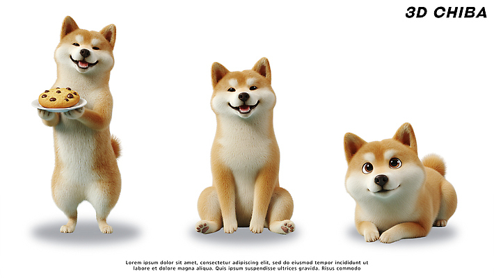 PSD 동물 편집이미지 디자인 포즈 3D캐릭터 반려동물 쿠키 귀여움 일본 개 시바견 편집3D 캐릭터 아시아 컨셉 포유류 디저트 3D 파일형식