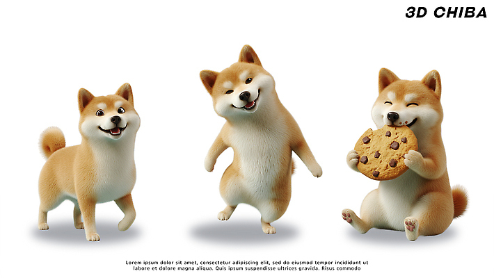 PSD 동물 편집이미지 캐릭터 디자인 달리기 3D 쿠키 귀여움 표현 개 강아지 즐거움 편집3D 감정 컨셉 포유류 모션 디저트 반려동물 디지털합성 파일형식