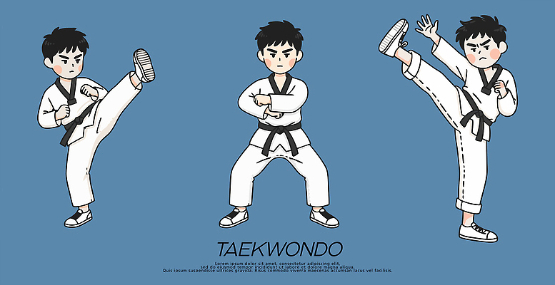 남자 스포츠 포즈 일러스트 기술 도복 운동 힘 에너지 무도 킥 연습 태권도 파란배경 일러캐릭터 AI파일 캐릭터 옷 백그라운드 모션 건강 사람 파란색 격투기 파일형식 벡터
