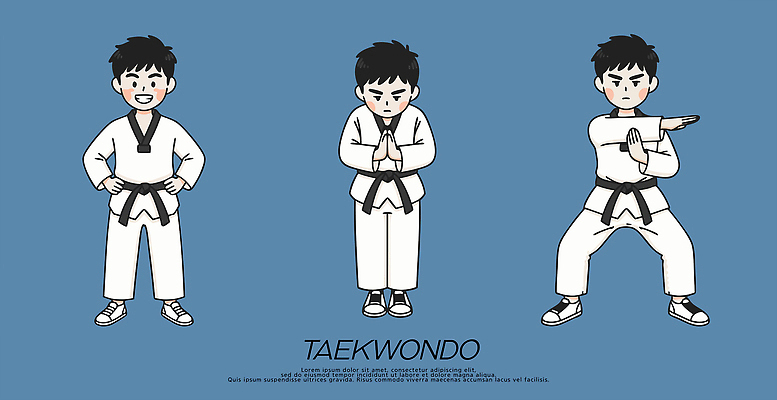 어린이 스포츠 포즈 일러스트 기술 웃음 운동 인사 자신감 유연 연습 태권도 준비 기본 일러캐릭터 AI파일 캐릭터 감정 표정 건강 사람 격투기 예절 파일형식 벡터