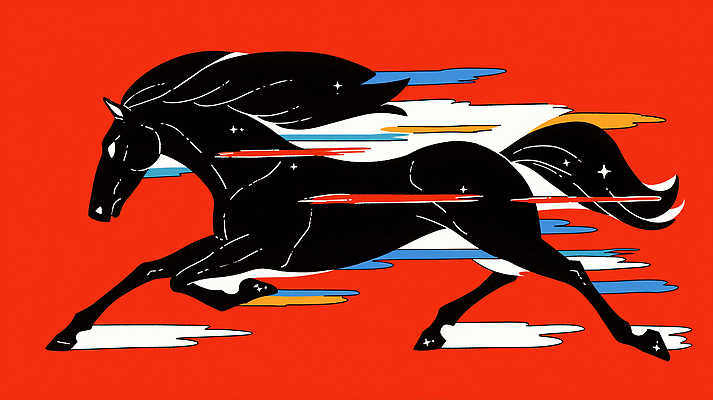 JPG 동물 디자인 예술 상징 백그라운드 일러스트 모션 회화 빨간색 달리기 검은색 힘 말_게임 속도 그림 역동적 뷰티풀 국내일러스트 병오년 붉은말 AI일러스트 AI콘텐츠 컬러 컨셉 말하기 말_동물 파일형식 2026년