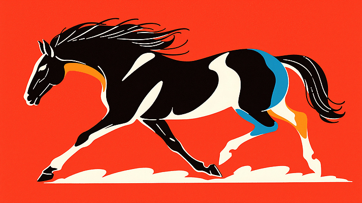 JPG 동물 디자인 예술 스포츠 백그라운드 일러스트 빨간색 달리기 운동 검은색 자유 흰색 표현 말_게임 속도 그림 조화 생동감 스타일 국내일러스트 병오년 붉은말 AI일러스트 AI콘텐츠 컬러 컨셉 모션 건강 말_동물 파일형식 2026년