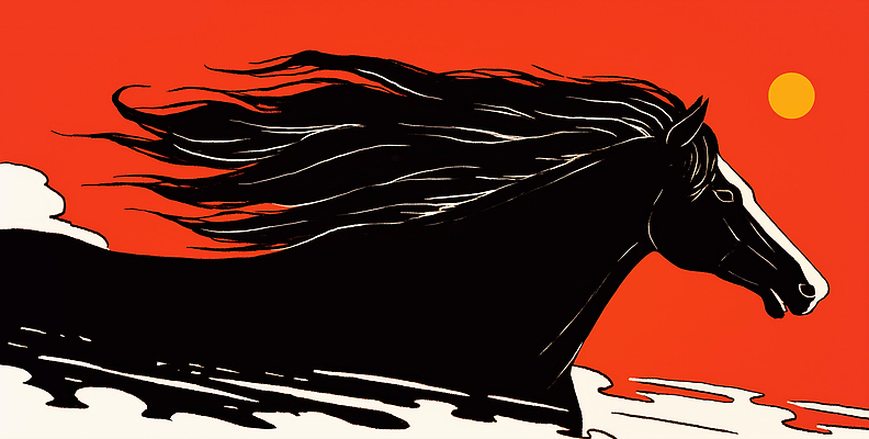 JPG 동물 실루엣 예술 백그라운드 일러스트 모션 자연 풍경 그래픽 달리기 힘 자유 말_게임 속도 갈기 뷰티풀 생동감 국내일러스트 병오년 붉은말 AI일러스트 AI콘텐츠 컨셉 촬영기법 말_동물 생태계 파일형식 2026년