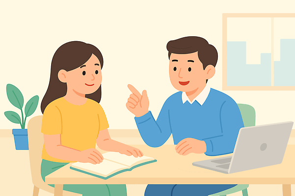 학생 교육 일러스트 탁자 실내 대화 설명 책 학습 컴퓨터 교사 교양 분위기 편안함 질문 연령 집중 성별 소통 대답 국내일러스트 AI파일 직업 가구 컨셉 모션 말하기 내부 전자제품 감각 파일형식 벡터