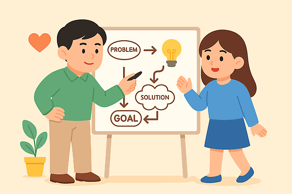 여자 교육 남자 일러스트 비즈니스 협력 아이디어 대화 표현 업무 목표 상담 그림 화이트보드 문제 심리 소통 문제해결 창의성 해결책 브레인스토밍 국내일러스트 AI파일 컨셉 말하기 사람 작업 방법 파일형식 벡터