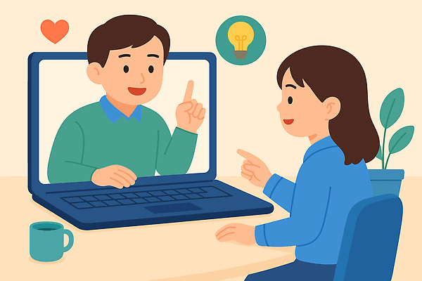 교육 일러스트 손가락 회의 아이디어 기술 표정 대화 사람 두명 노트북 사무실 스크린 듣기 업무 온라인 소통 화상통화 국내일러스트 AI파일 손 컨셉 비즈니스 모션 말하기 전자제품 작업 통화 파일형식 벡터