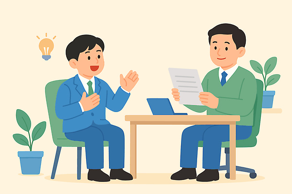 남자 백그라운드 생각 의자 일러스트 탁자 회의 아이디어 직장 표정 대화 웃음 분위기 질문 준비 상담 면접 일자리 소통 대답 국내일러스트 AI파일 가구 컨셉 회사 비즈니스 말하기 사람 파일형식 벡터