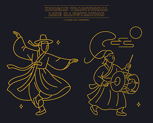 전통 디자인 옷 여자 남자 문화 예술 선 음악 연주 일러스트 한국 이벤트 그래픽 디지털 공연 춤 드럼 민속 국내일러스트 AI파일 아시아 문화예술 타악기 사람 파일형식 벡터