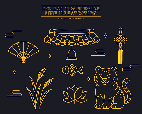동물 전통 디자인 문화 예술 선 상징 컬러 일러스트 자연 한국 연꽃 어류 장식 부채 호랑이 전통의상 민속 국내일러스트 AI파일 꽃 아시아 포유류 수중동물 생태계 파일형식 벡터