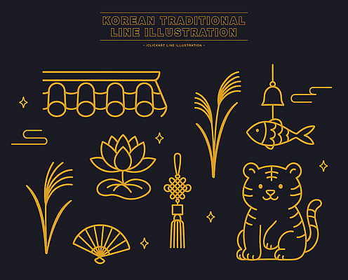 동물 전통 기호 디자인 문화 예술 선 상징 컬러 일러스트 한국 연꽃 어류 장식 호랑이 민속 조화 뷰티풀 국내일러스트 AI파일 문자 꽃 아시아 포유류 수중동물 파일형식 벡터