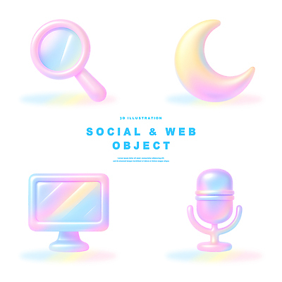 PSD 아이콘 디자인 컬러 컴퓨터 3D아이콘 3D 디지털 모니터 웹 초승달 마이크 오브젝트 모던 부드러움 확대경 소셜 음향기기 인터넷 전자제품 달 감각 디지털합성 파일형식